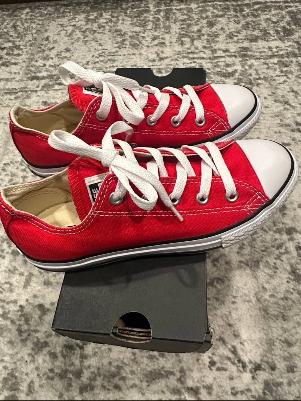 Converse Red Canvas Low Top Sneakers. Y2K. Slim retro everyday wear.